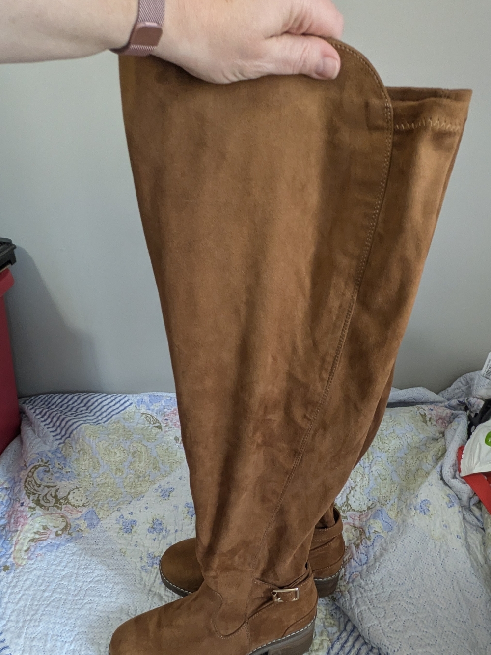 Over-the-Knee Suede Riding Boots - Cognac Brown 8.5 W